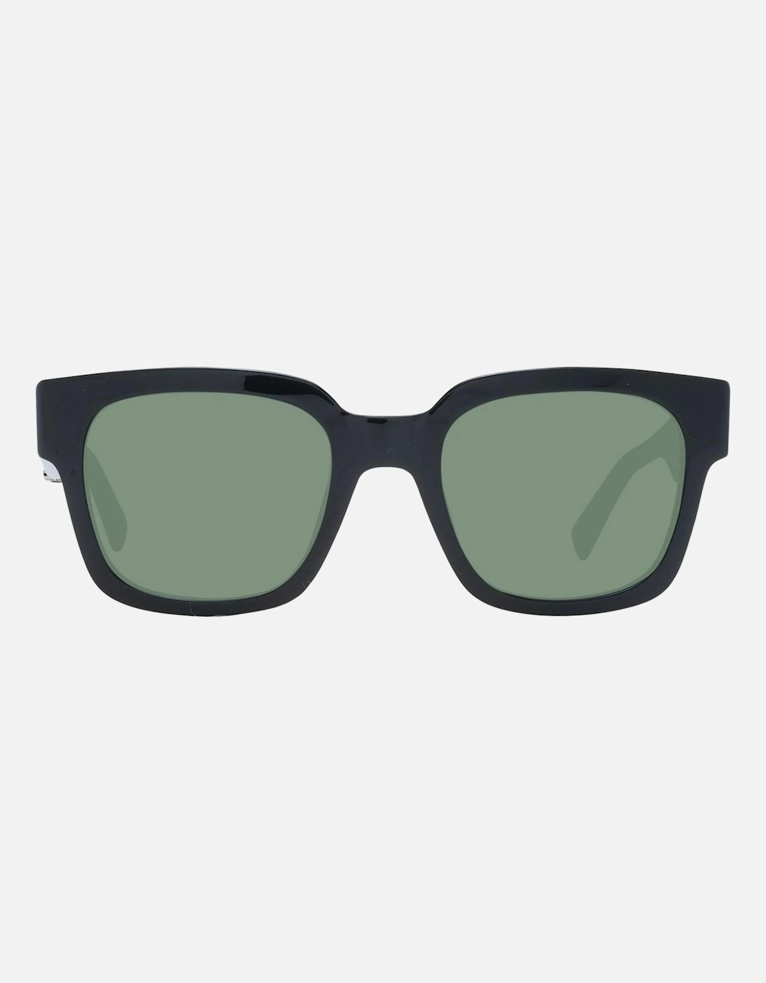 Square Full-Rim Acetate Sunglasses with Green Lenses Unisex - Black