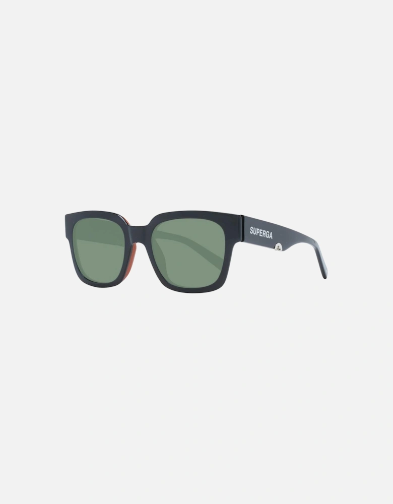 Square Full-Rim Acetate Sunglasses with Green Lenses Unisex - Black