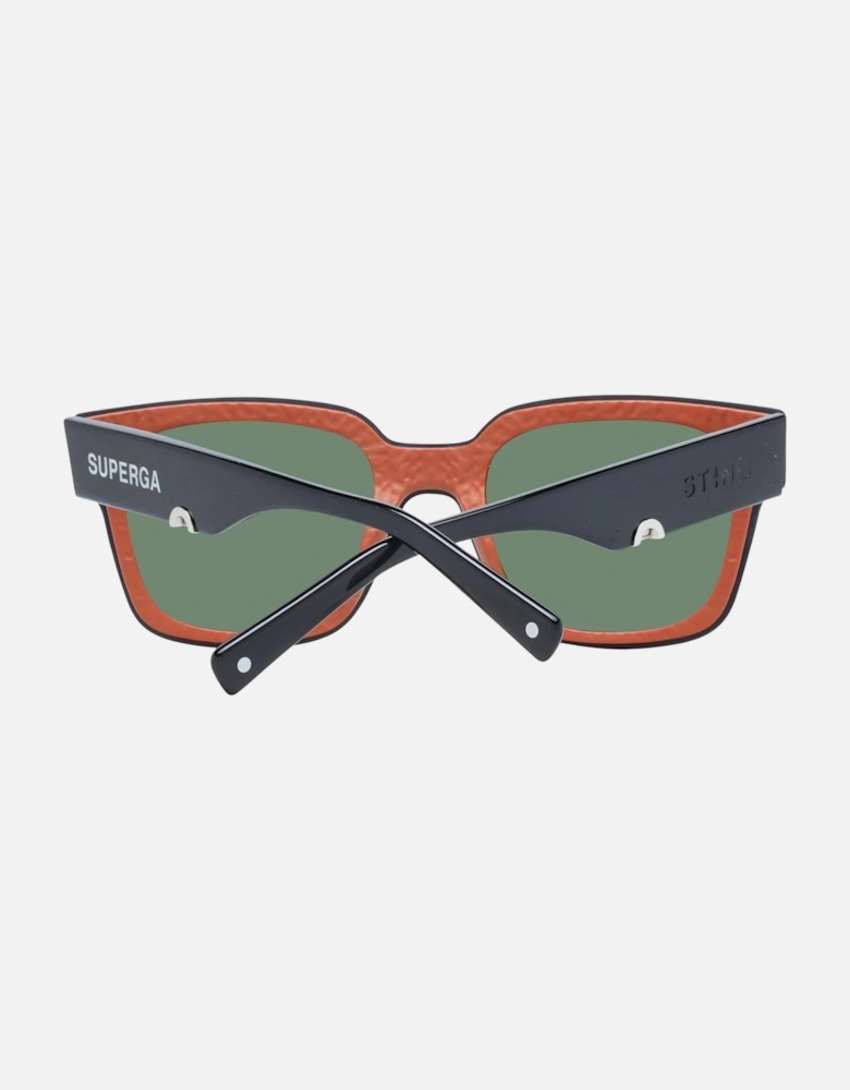Square Full-Rim Acetate Sunglasses with Green Lenses Unisex - Black