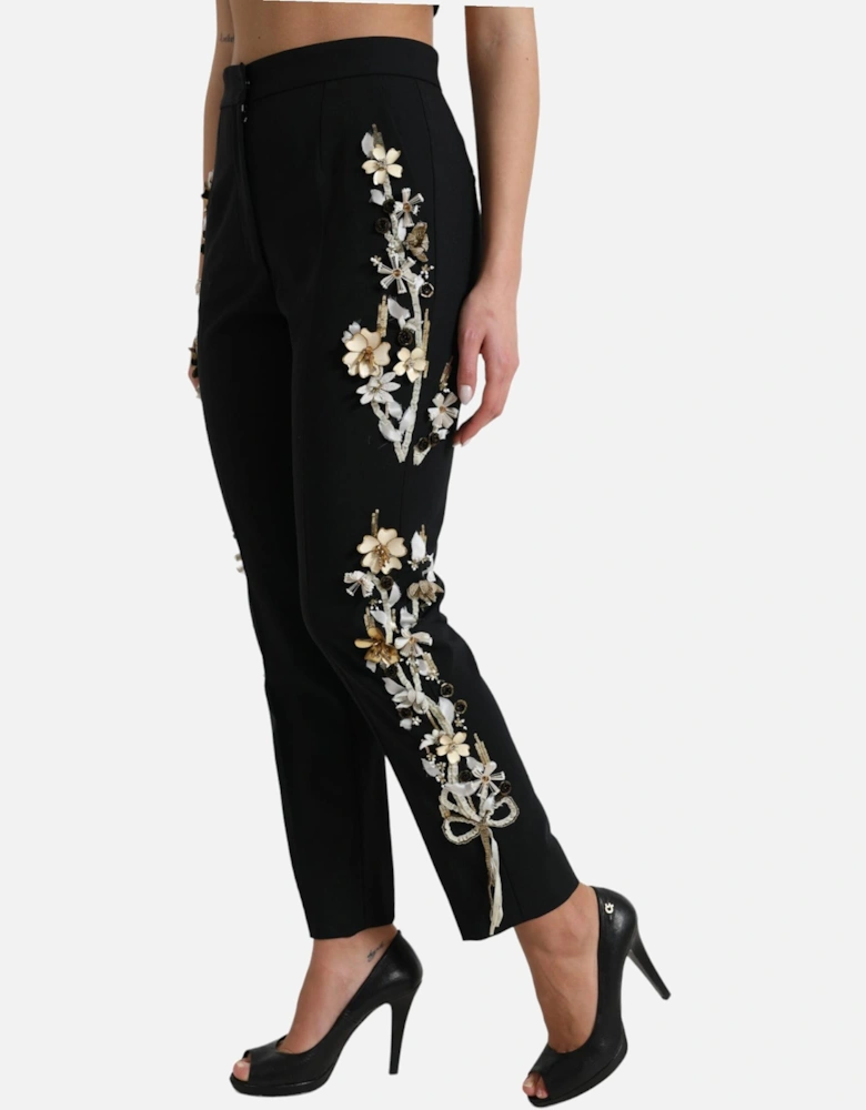 Floral Embellished Trousers Model PAN74947 Women - Black Jeans