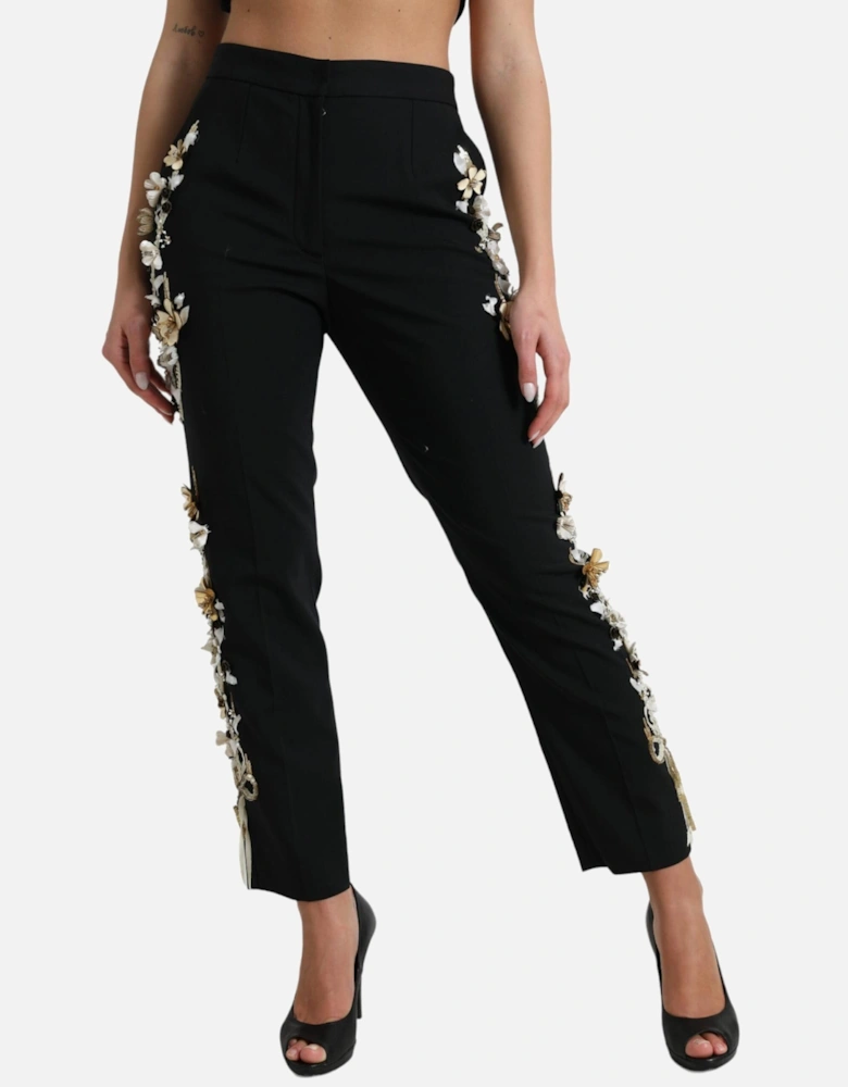 Floral Embellished Trousers Model PAN74947 Women - Black Jeans