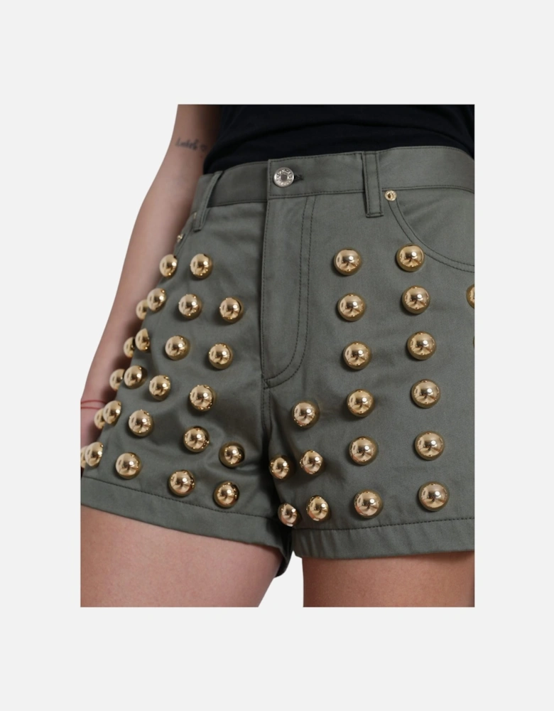 High Waist Embellished Cotton Shorts Women - Green