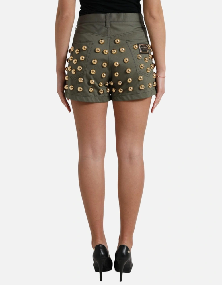 High Waist Embellished Cotton Shorts Women - Green