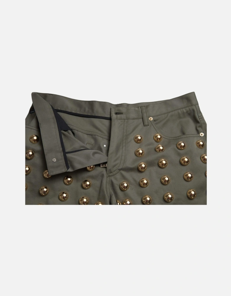 High Waist Embellished Cotton Shorts Women - Green