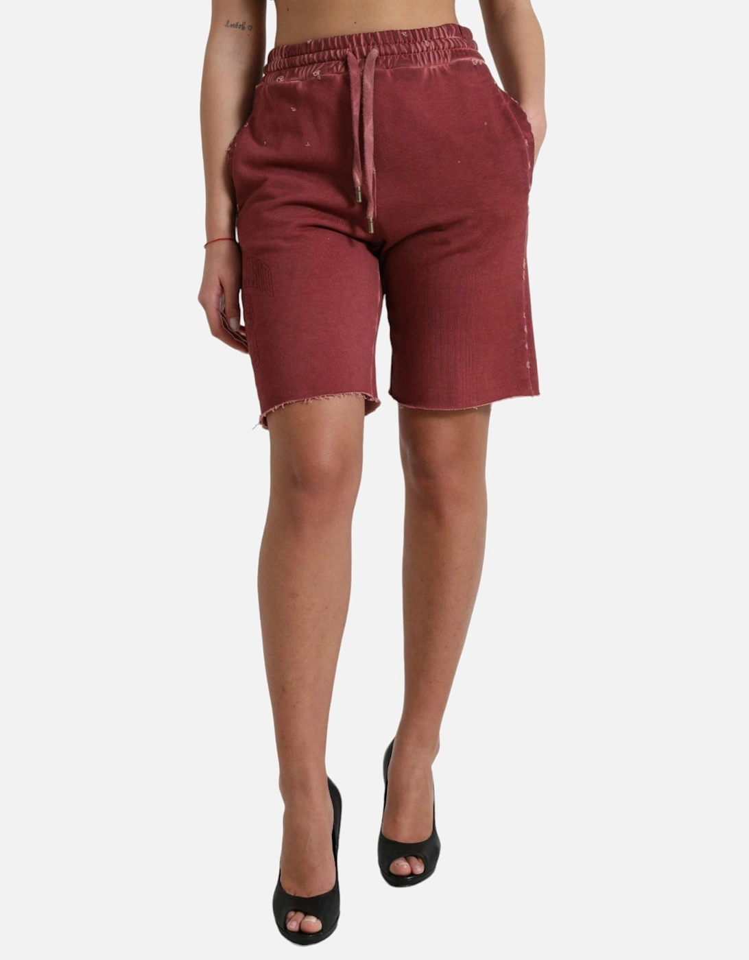 Casual Shorts Drawstring Waist Women - Maroon, 6 of 5