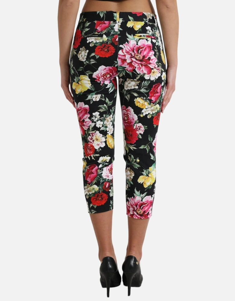 Floral Print Trousers Cropped Style Women - Black Jeans