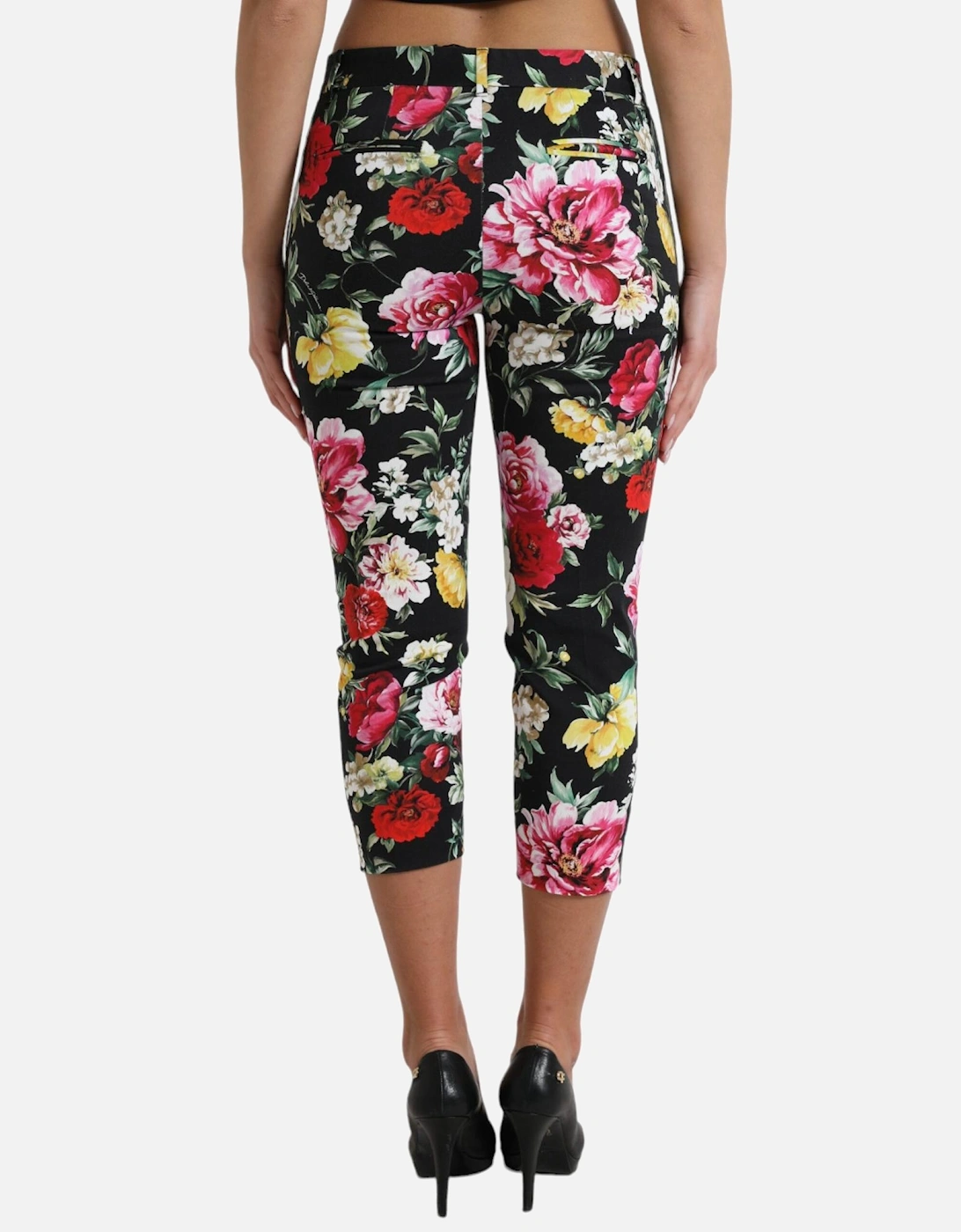 Floral Print Trousers Cropped Style Women - Black Jeans