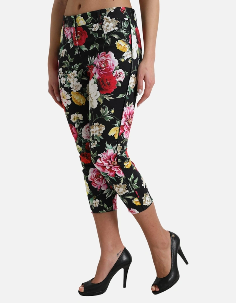 Floral Print Trousers Cropped Style Women - Black Jeans
