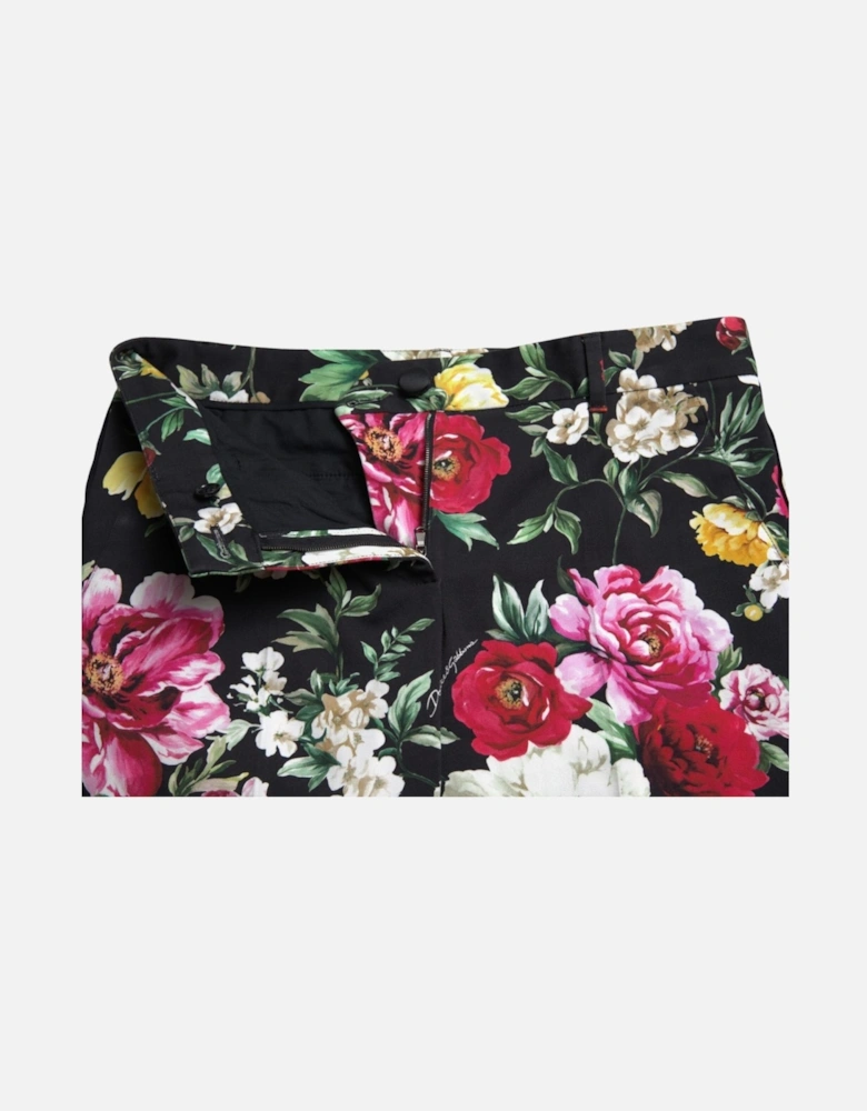 Floral Print Trousers Cropped Style Women - Black Jeans
