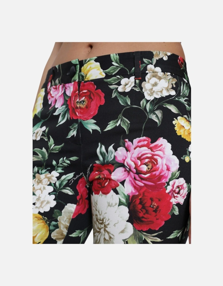 Floral Print Trousers Cropped Style Women - Black Jeans