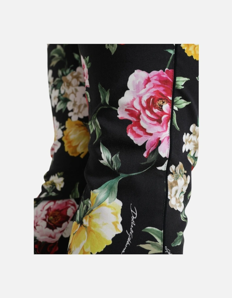 Floral Print Trousers Cropped Style Women - Black Jeans