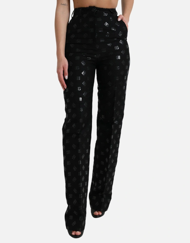 HighWaisted Trousers WideLeg DGEmbroidered Women - Black Jeans