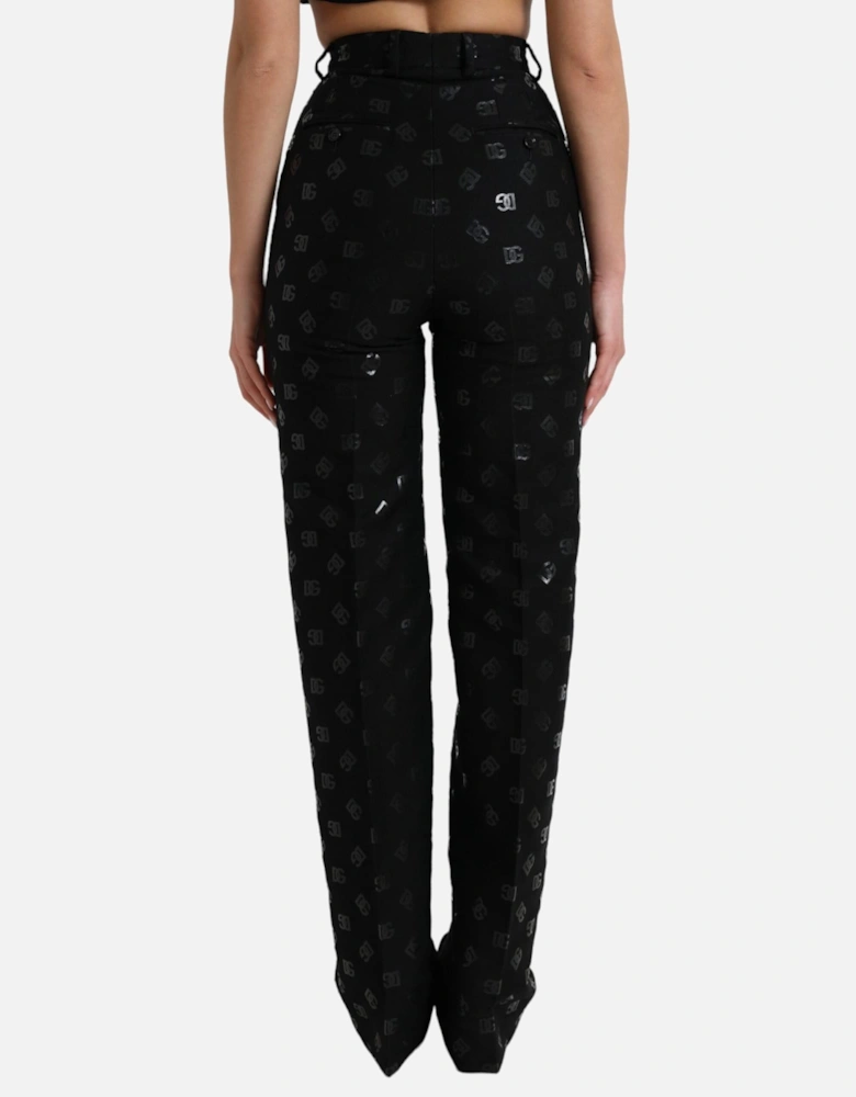 HighWaisted Trousers WideLeg DGEmbroidered Women - Black Jeans
