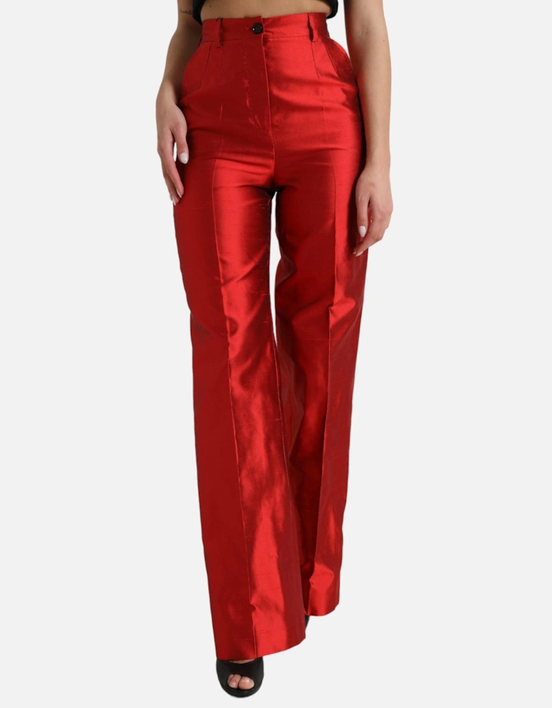 High-Waisted Wide-Leg Silk Pants Women - Red Jeans