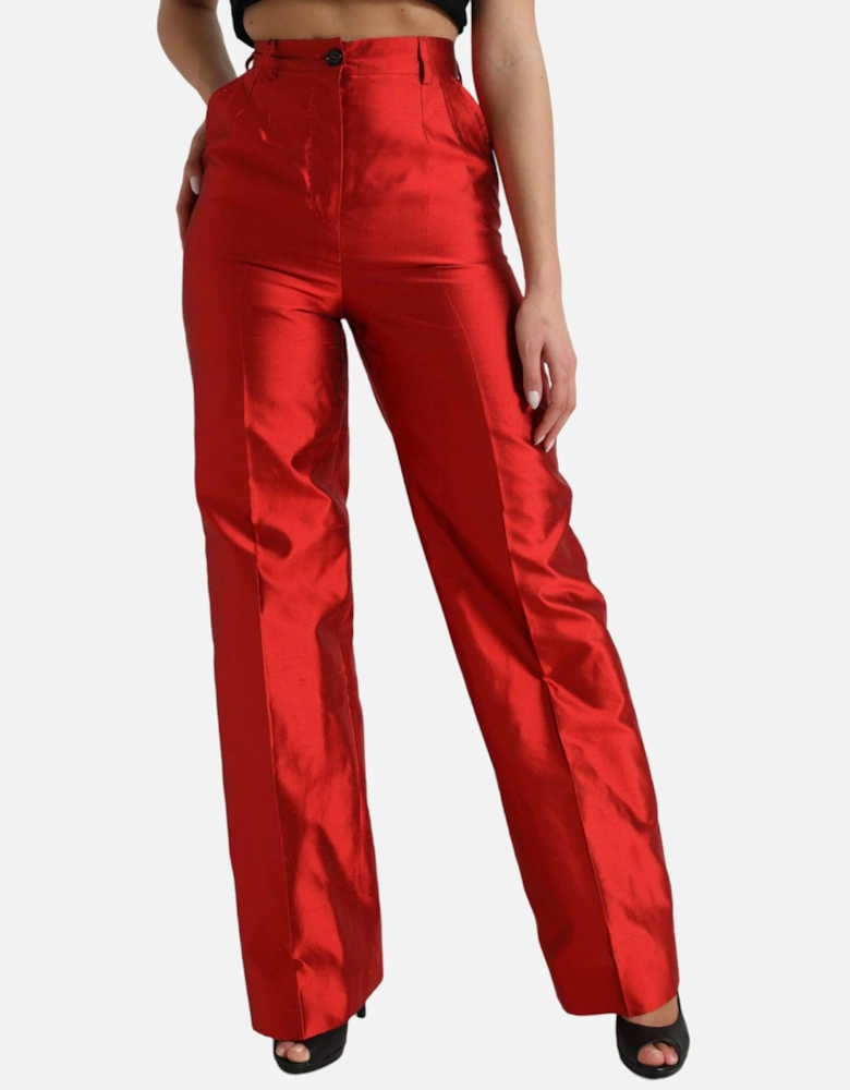 High-Waisted Wide-Leg Silk Pants Women - Red Jeans
