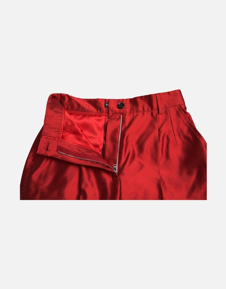 High-Waisted Wide-Leg Silk Pants Women - Red Jeans