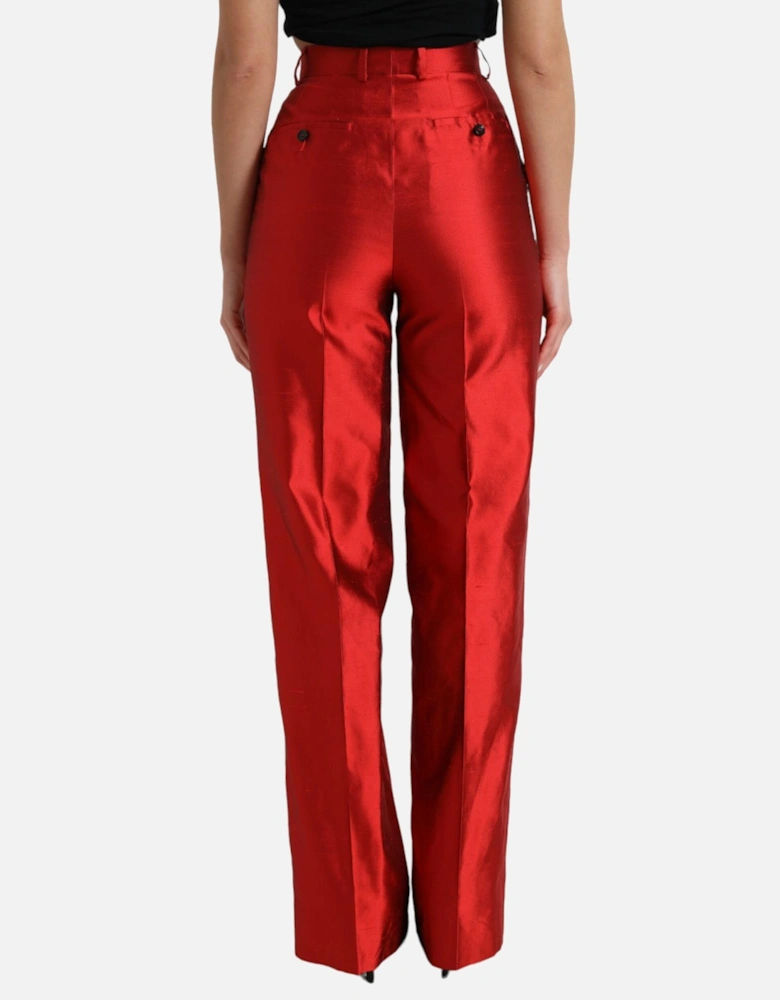 High-Waisted Wide-Leg Silk Pants Women - Red Jeans