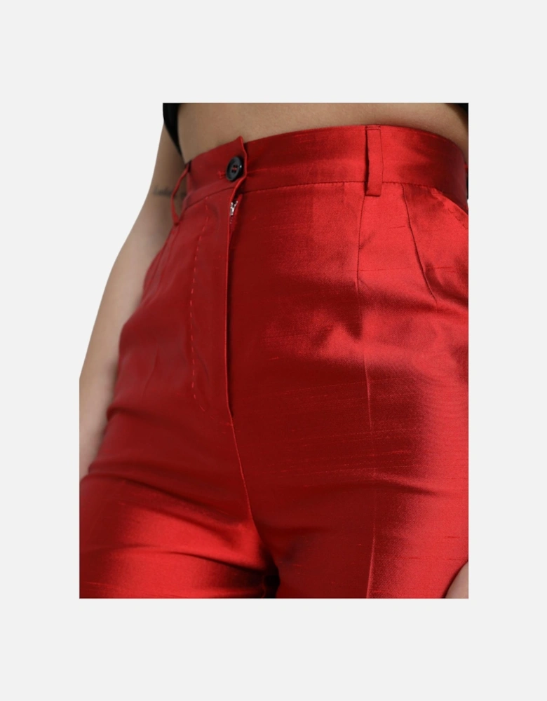 High-Waisted Wide-Leg Silk Pants Women - Red Jeans