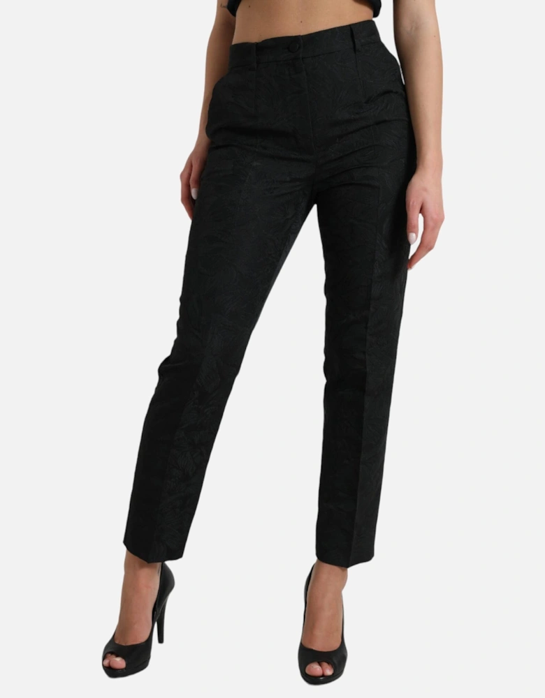 Floral Brocade Trousers StraightLeg Women - Black Jeans