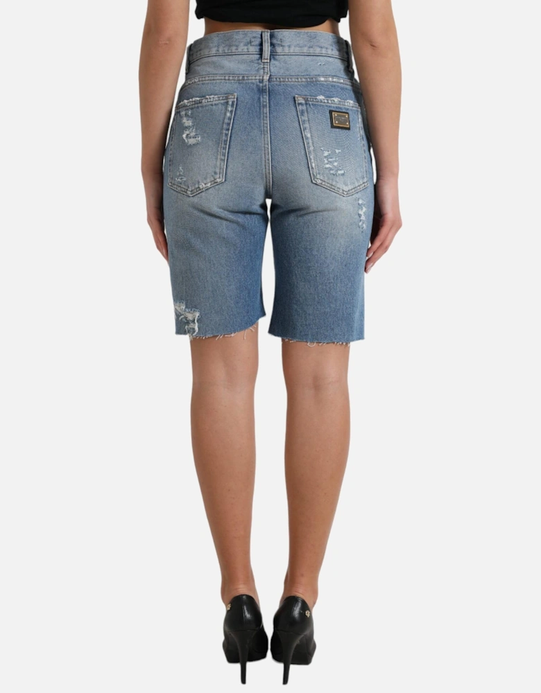 Denim Shorts Crystal Embellished Women - Blue