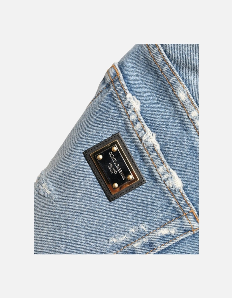 Denim Shorts Crystal Embellished Women - Blue