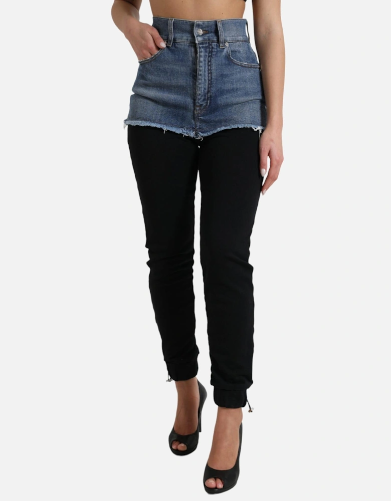 HighWaisted Denim Shorts Trousers Women - Black And Blue Jeans
