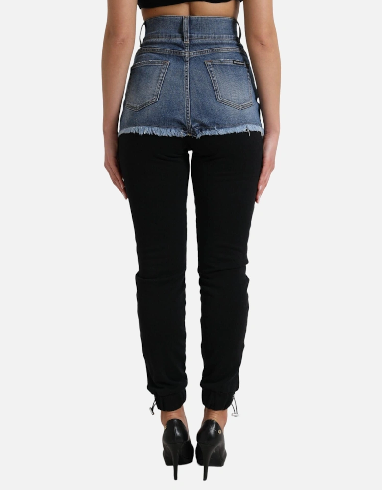 HighWaisted Denim Shorts Trousers Women - Black And Blue Jeans