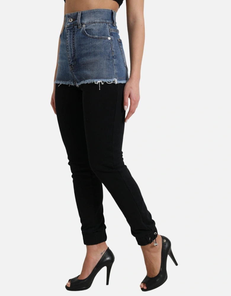HighWaisted Denim Shorts Trousers Women - Black And Blue Jeans