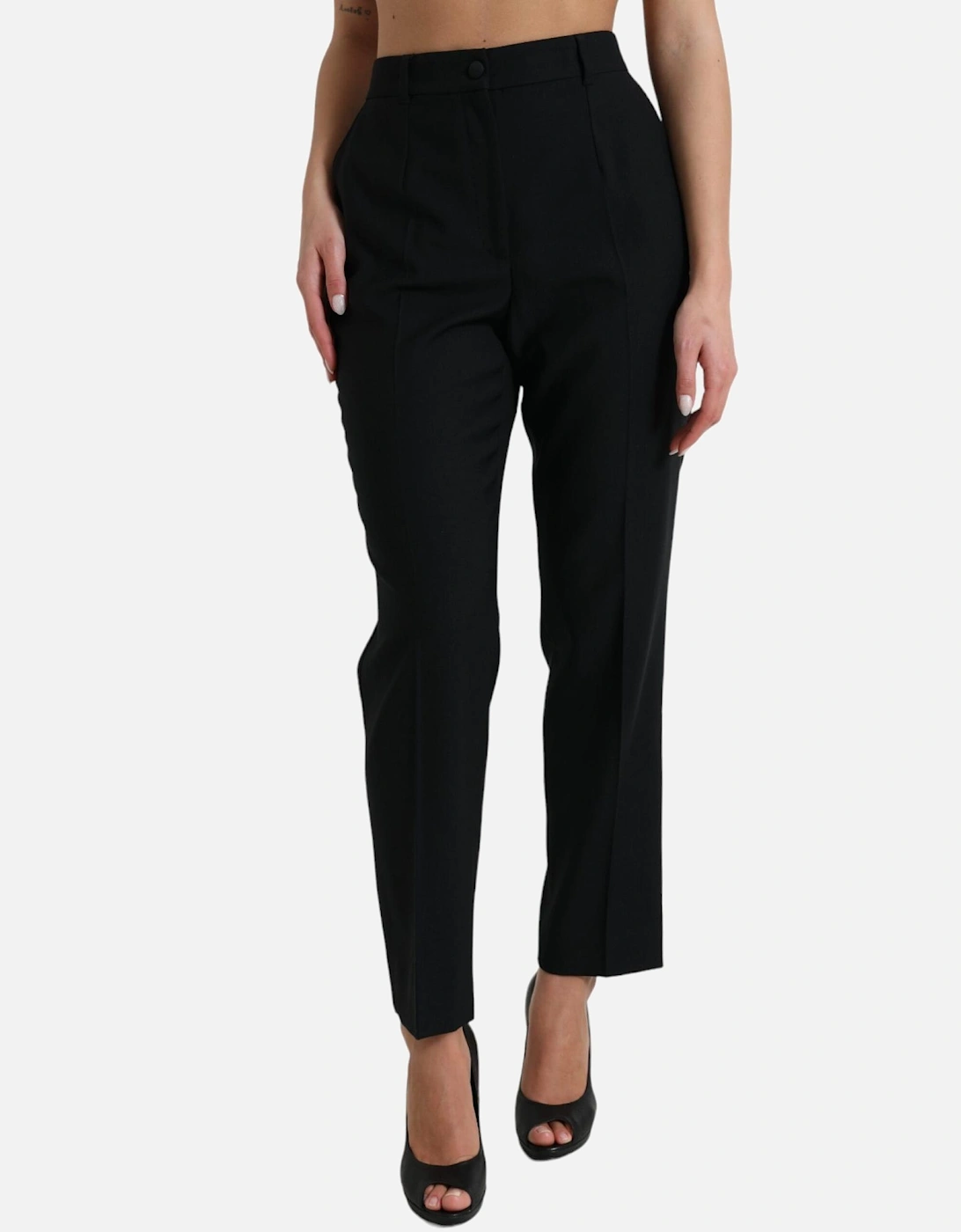 Elegant High-Waist Wool Blend Trousers Women - Black Jeans, 6 of 5