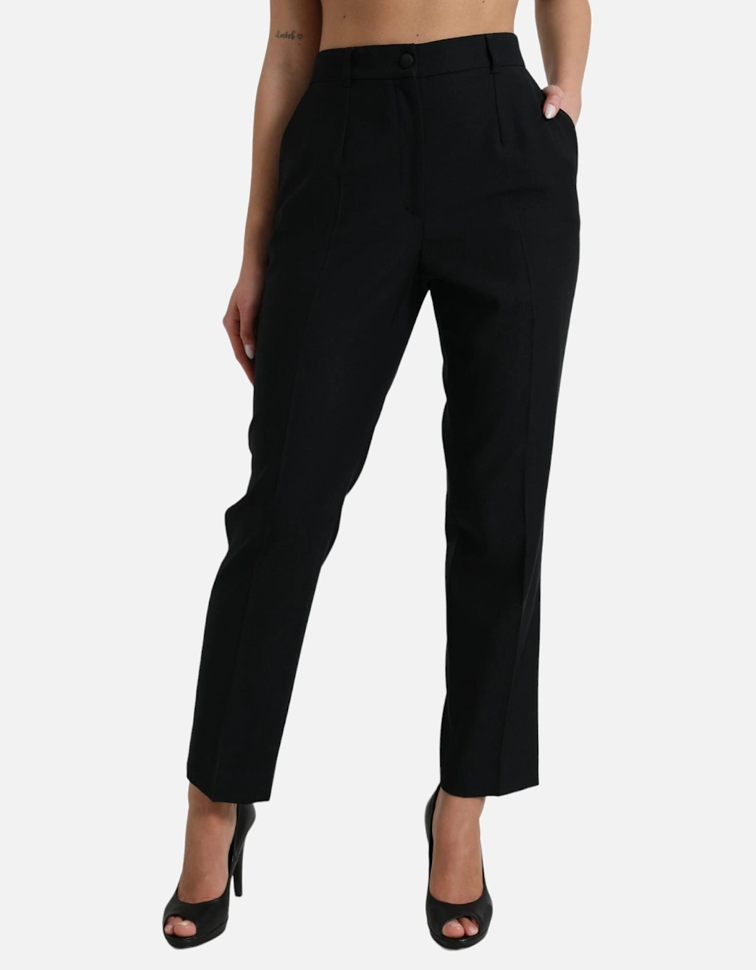 Elegant High-Waist Wool Blend Trousers Women - Black Jeans
