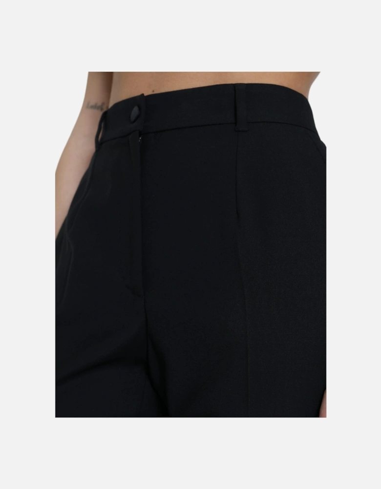 Elegant High-Waist Wool Blend Trousers Women - Black Jeans