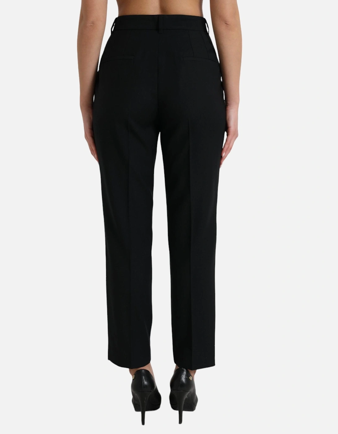Elegant High-Waist Wool Blend Trousers Women - Black Jeans