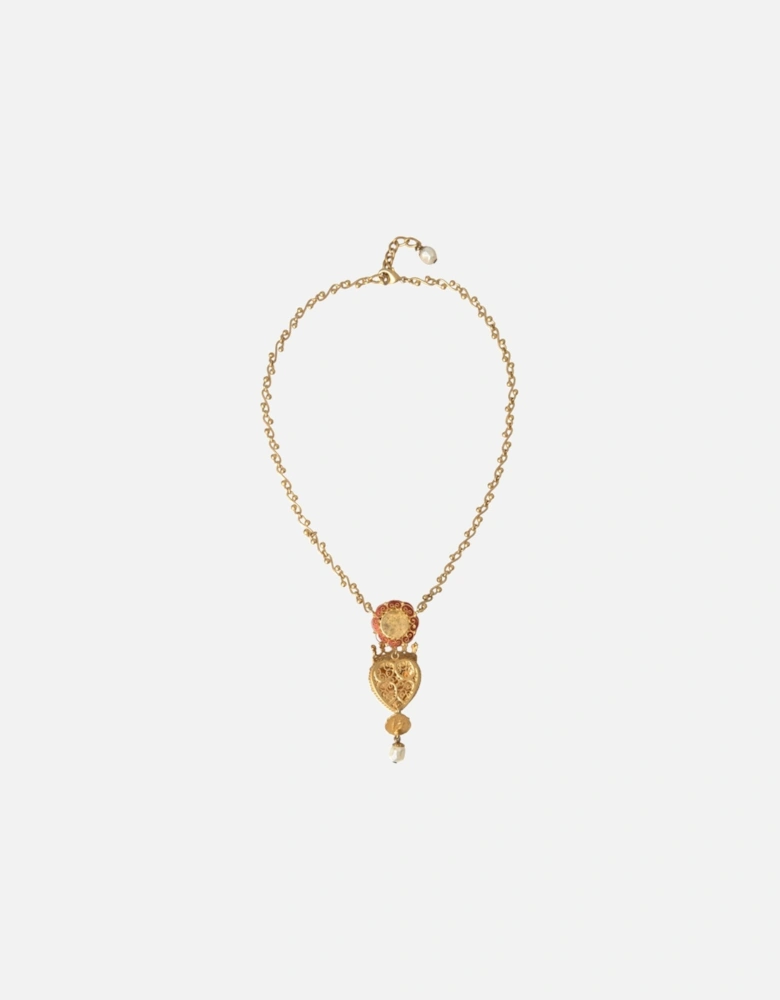 Gold Crystal Statement Necklace with Red Accents Women