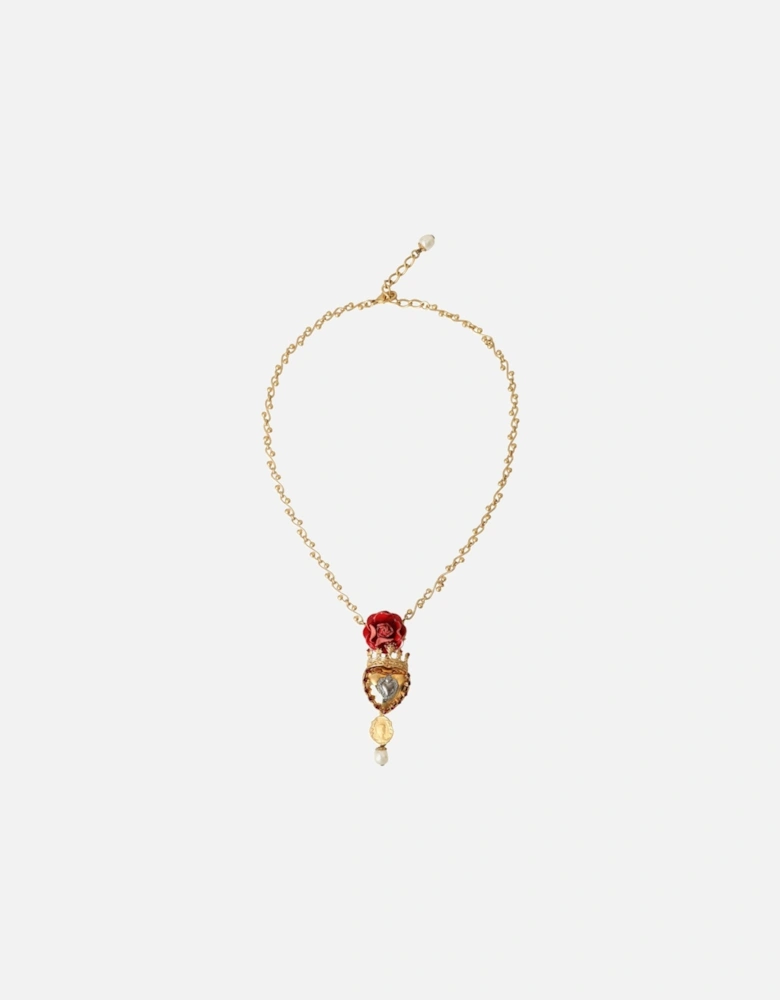 Gold Crystal Statement Necklace with Red Accents Women
