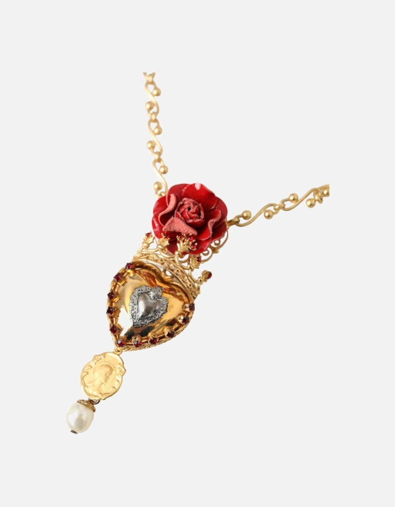 Gold Crystal Statement Necklace with Red Accents Women
