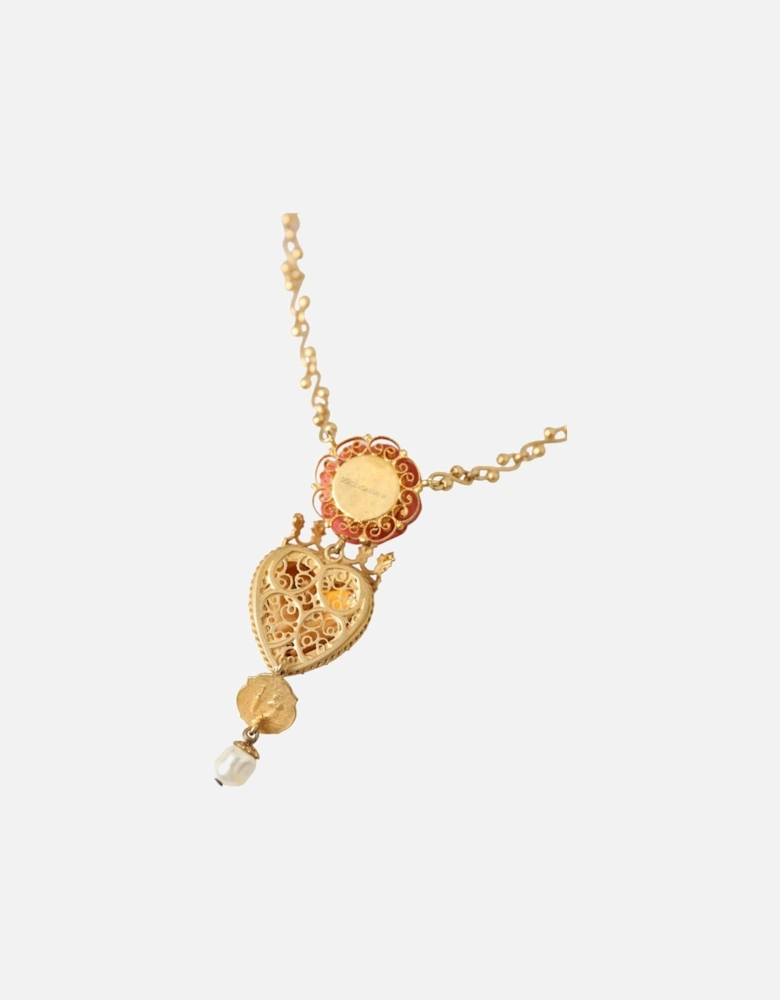 Gold Crystal Statement Necklace with Red Accents Women