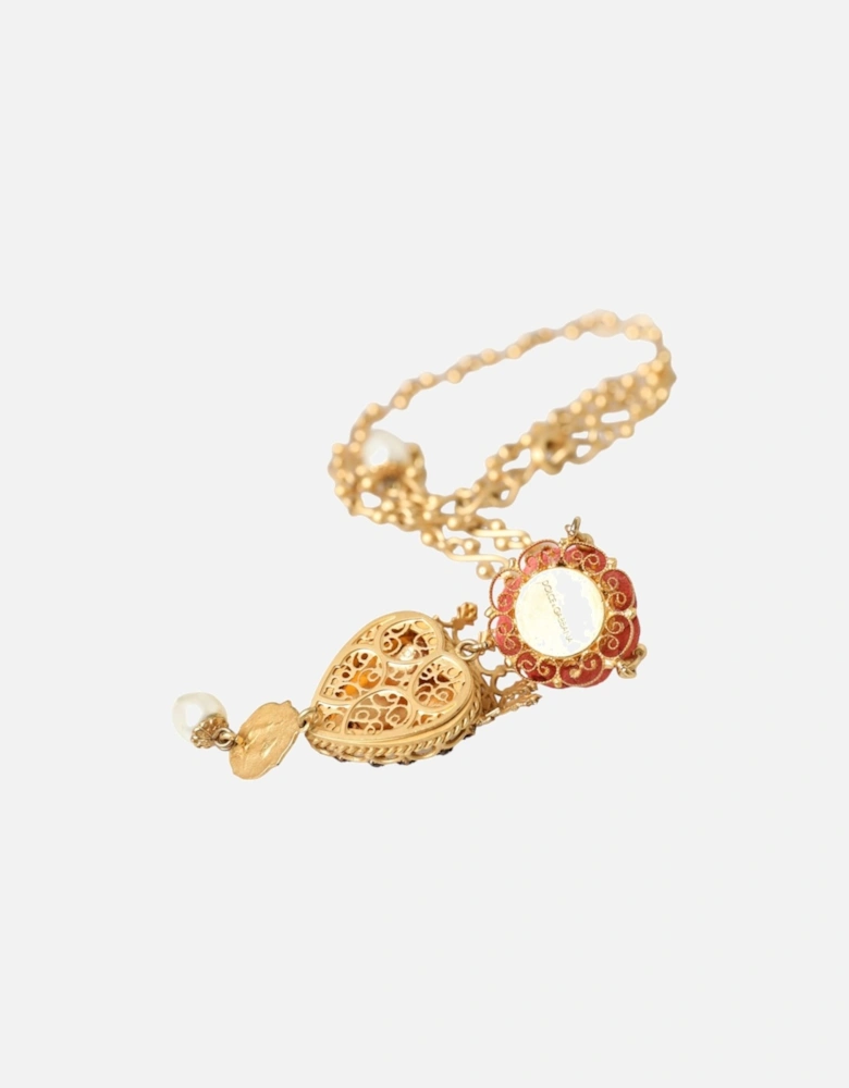 Gold Crystal Statement Necklace with Red Accents Women