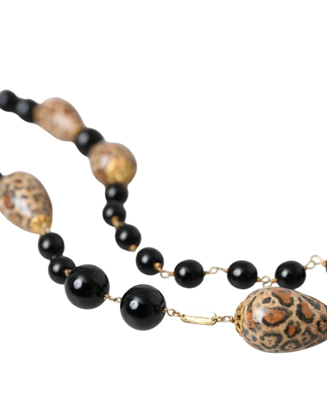 Gold-tone Beaded Necklace with Printed Beads Women - Gold Black