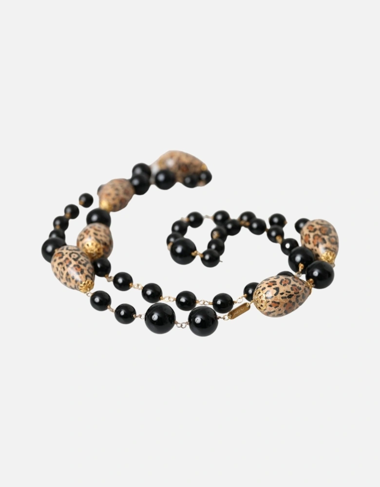 Gold-tone Beaded Necklace with Printed Beads Women - Gold Black