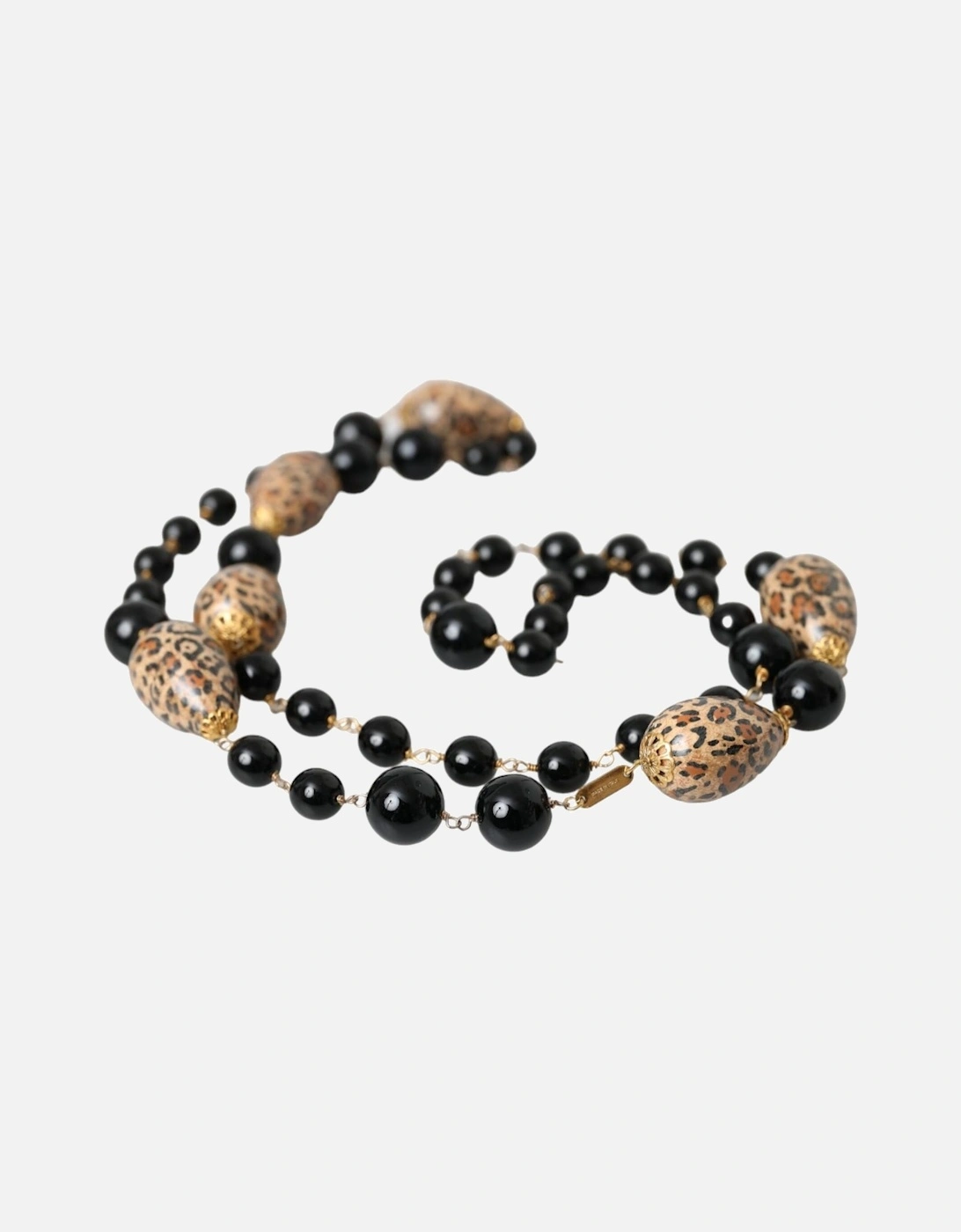 Gold-tone Beaded Necklace with Printed Beads Women - Gold Black