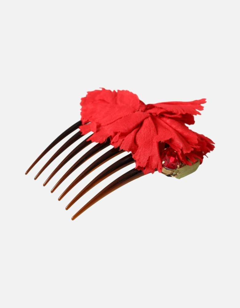 Silk Floral Hair Comb with Logo Details Women - Red Miscellaneous
