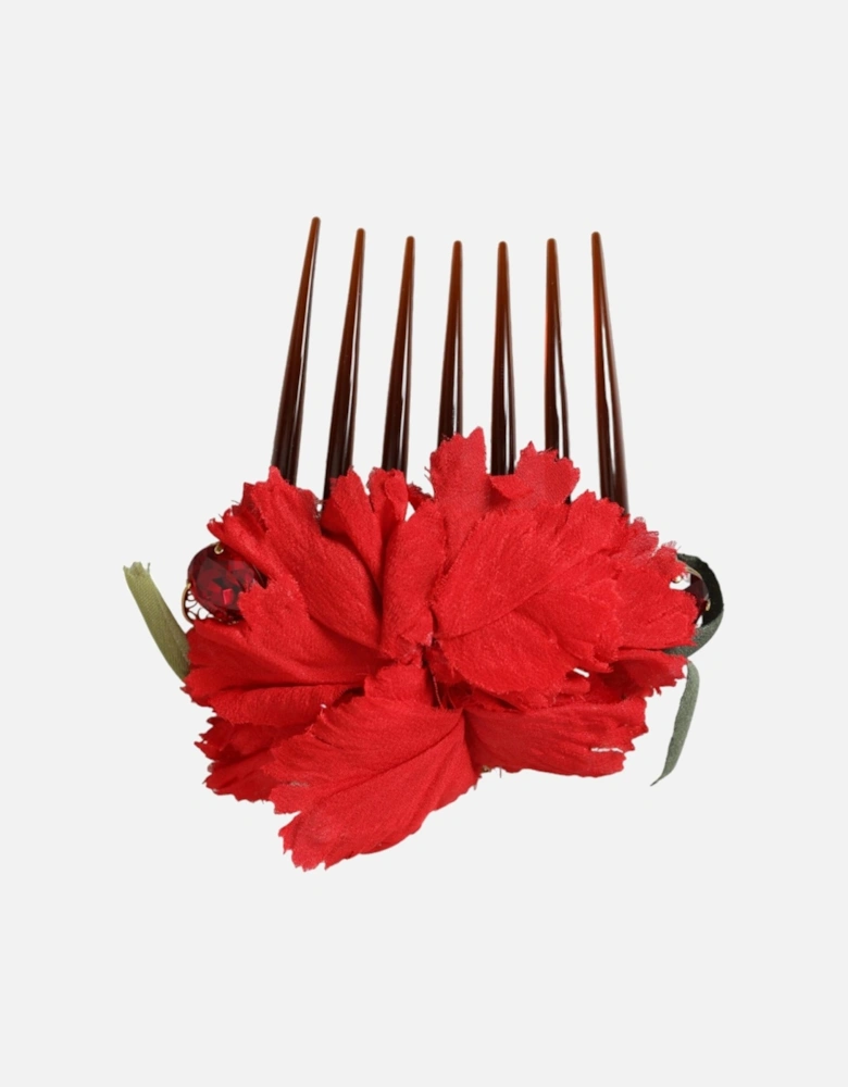 Silk Floral Hair Comb with Logo Details Women - Red Miscellaneous