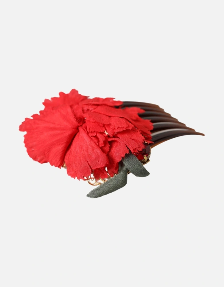 Silk Floral Hair Comb with Logo Details Women - Red Miscellaneous