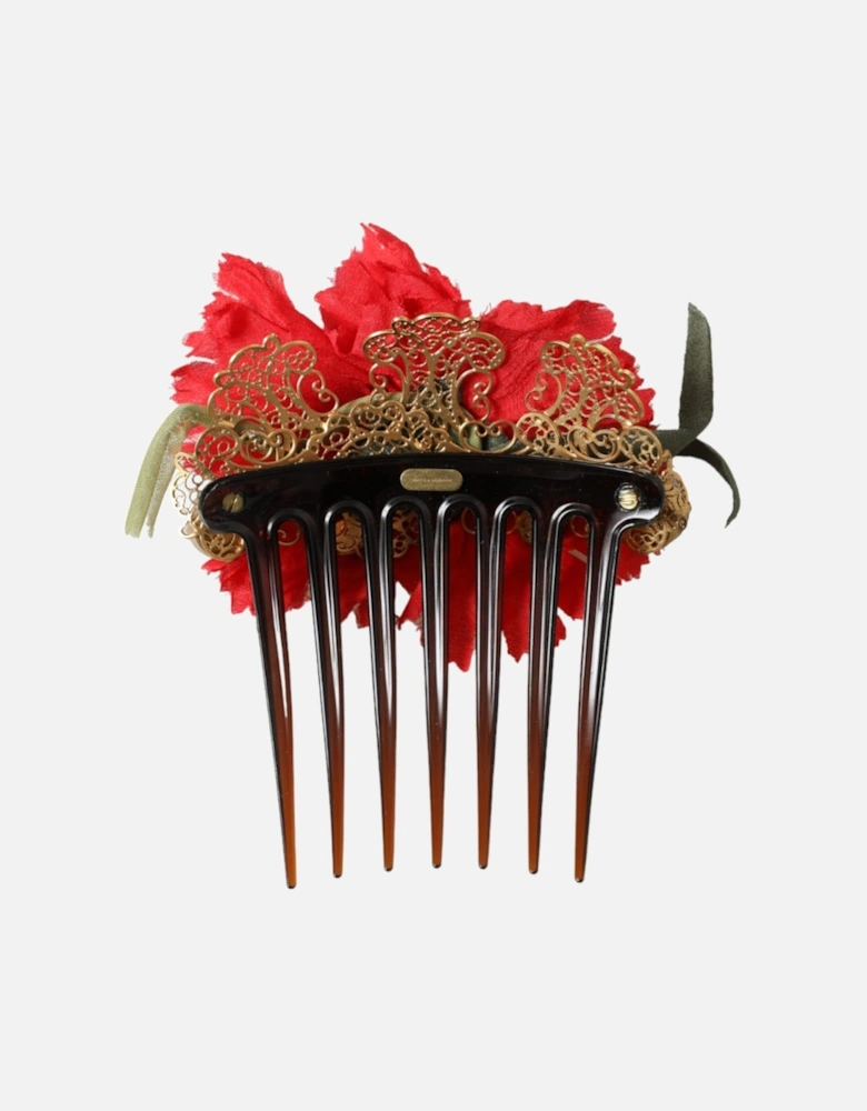 Silk Floral Hair Comb with Logo Details Women - Red Miscellaneous