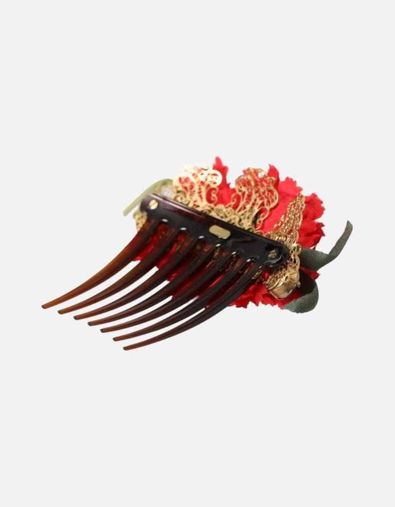 Silk Floral Hair Comb with Logo Details Women - Red Miscellaneous