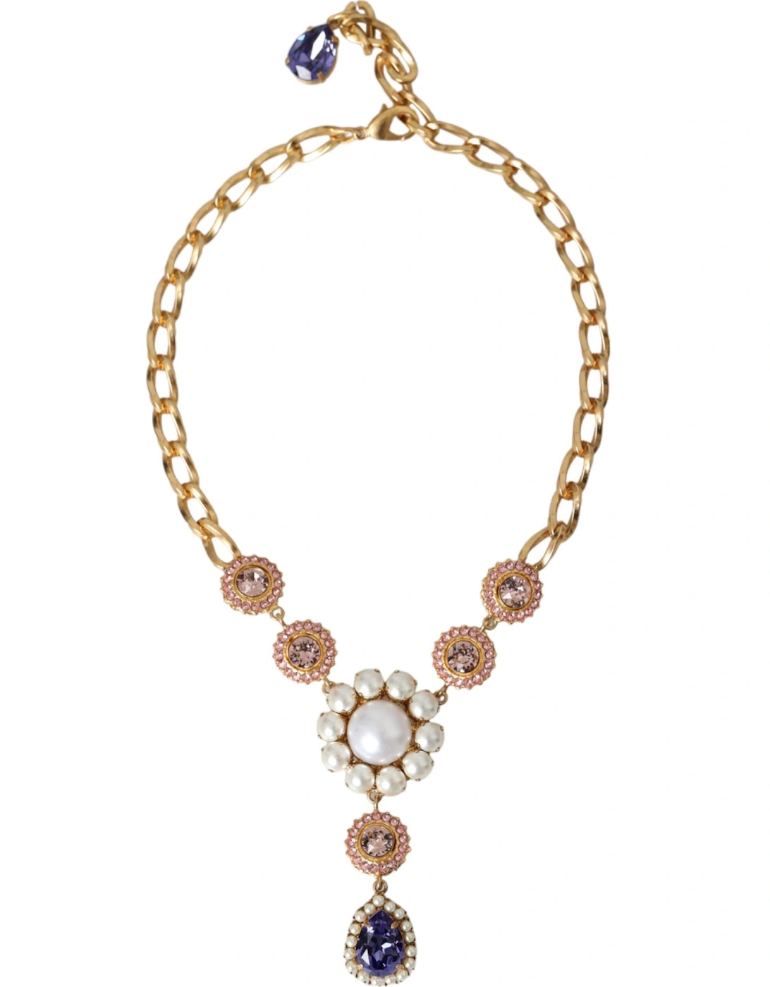Floral Motif Crystal Statement Necklace Women - Gold, 6 of 5