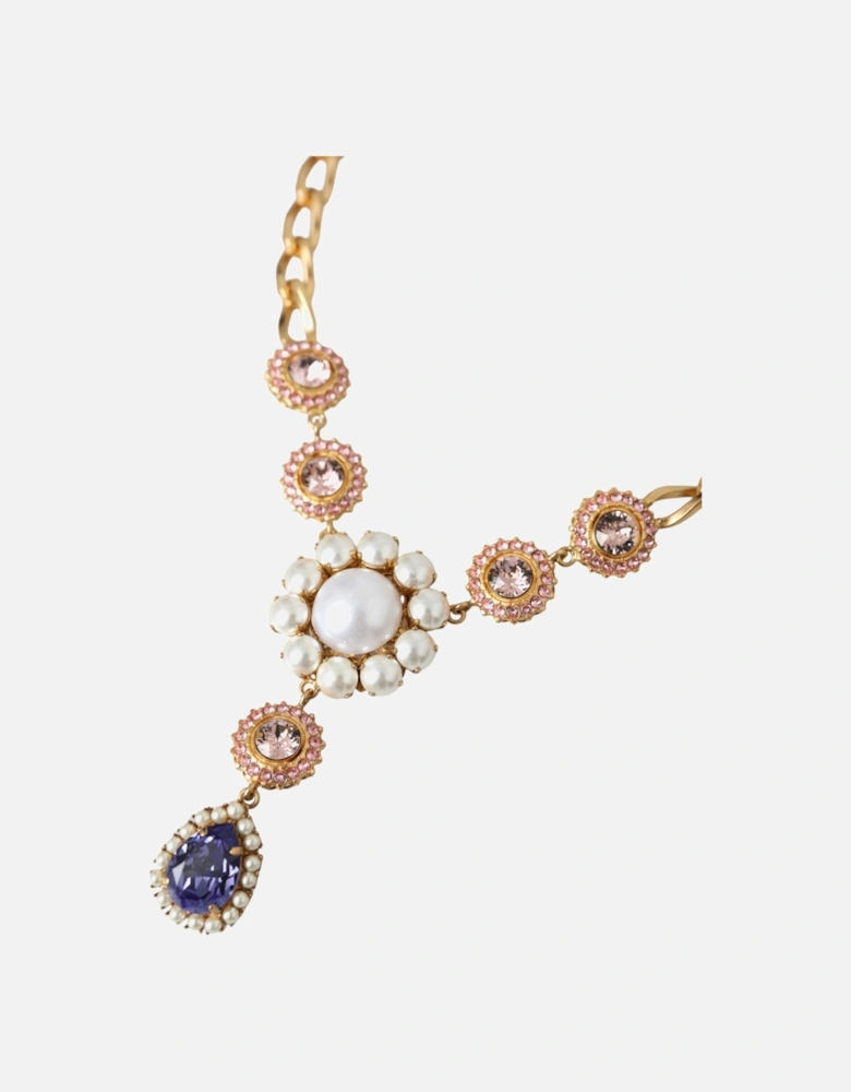 Floral Motif Crystal Statement Necklace Women - Gold