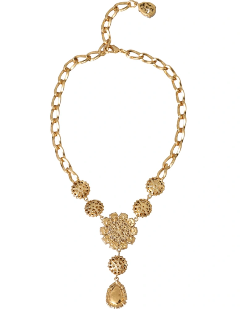 Floral Motif Crystal Statement Necklace Women - Gold