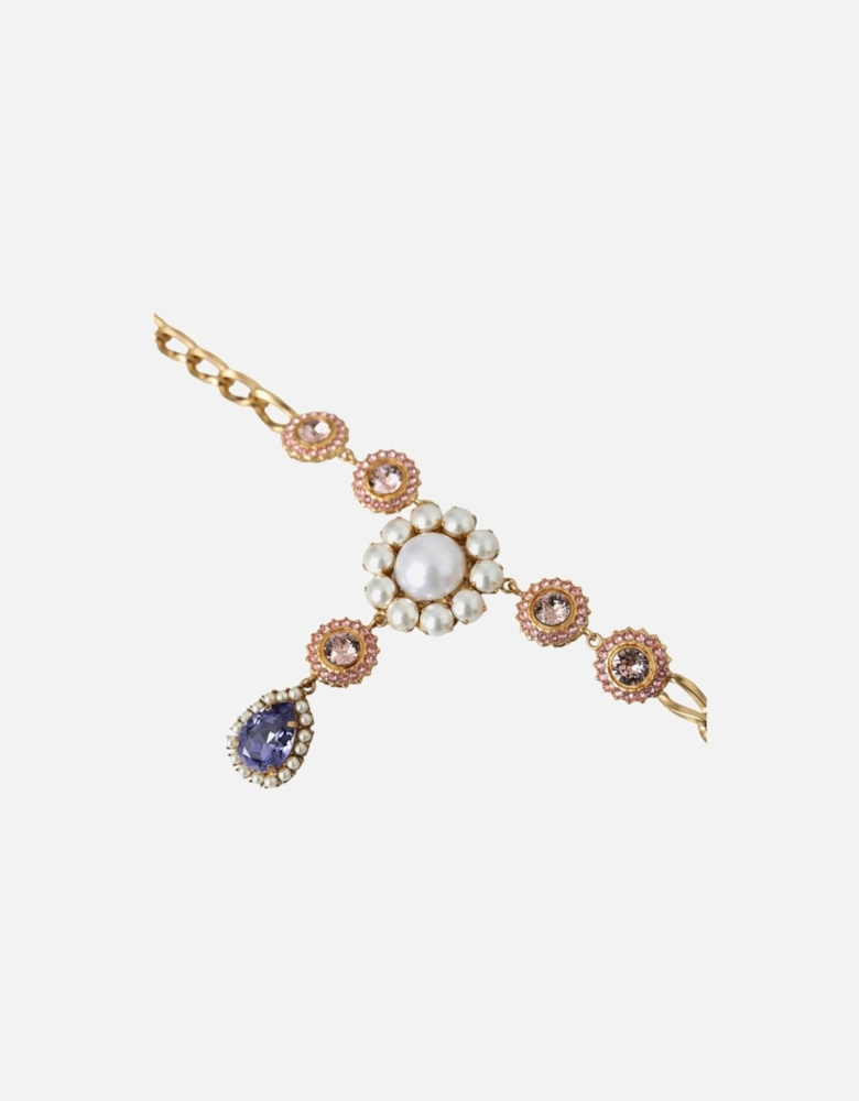 Floral Motif Crystal Statement Necklace Women - Gold