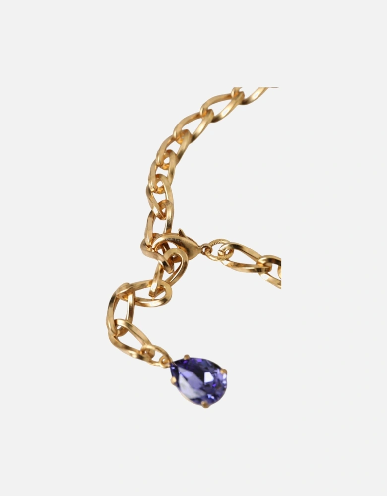 Floral Motif Crystal Statement Necklace Women - Gold